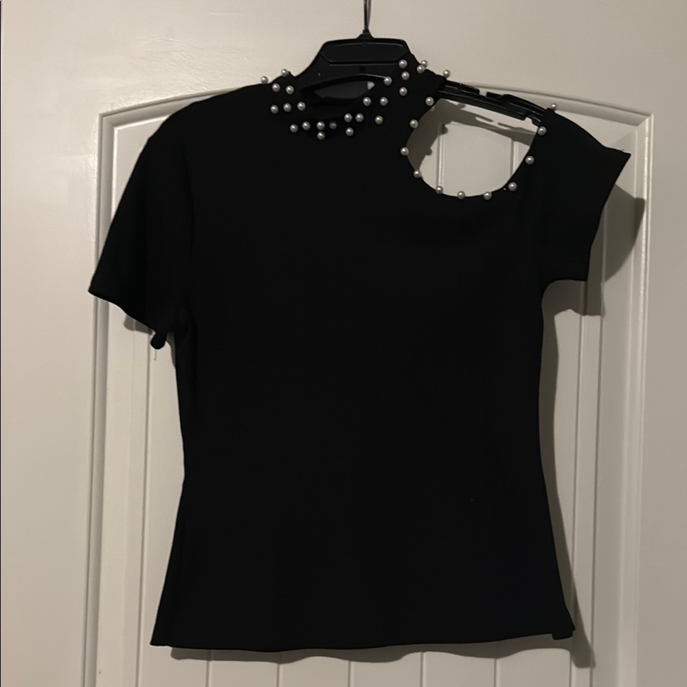 Elegant Black Pearl-Embellished Women's Top